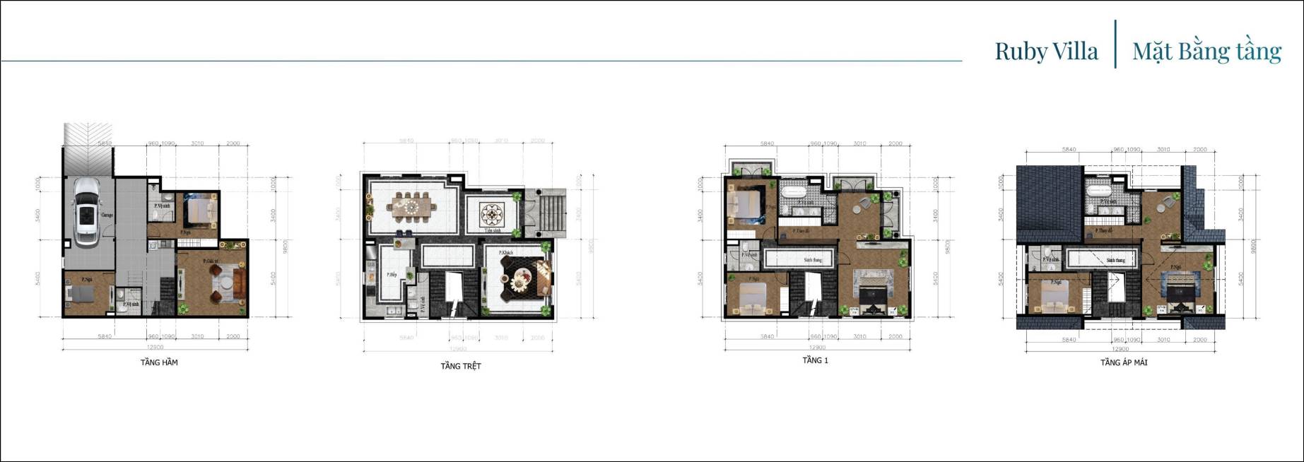 Mặt bằng tầng biệt thự Ruby Hortensia Villas Đà Lạt