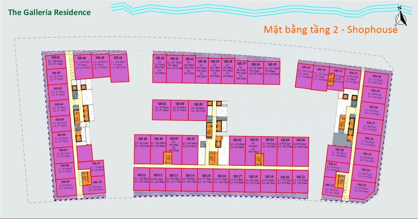 Sơ đồ mặt bằng shophouse căn hộ The Metropole Thủ Thiêm tòa Galleria tầng 2