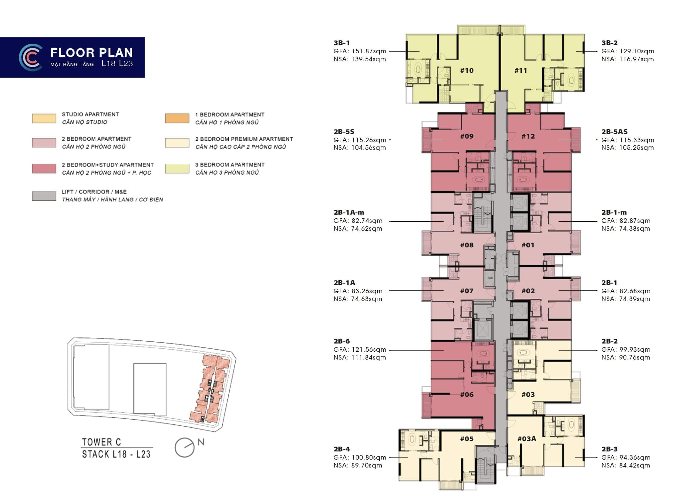 Sơ đồ mặt bằng tòa Crest   Residence căn hộ The Metropole Thủ Thiêm tầng 8 - 23