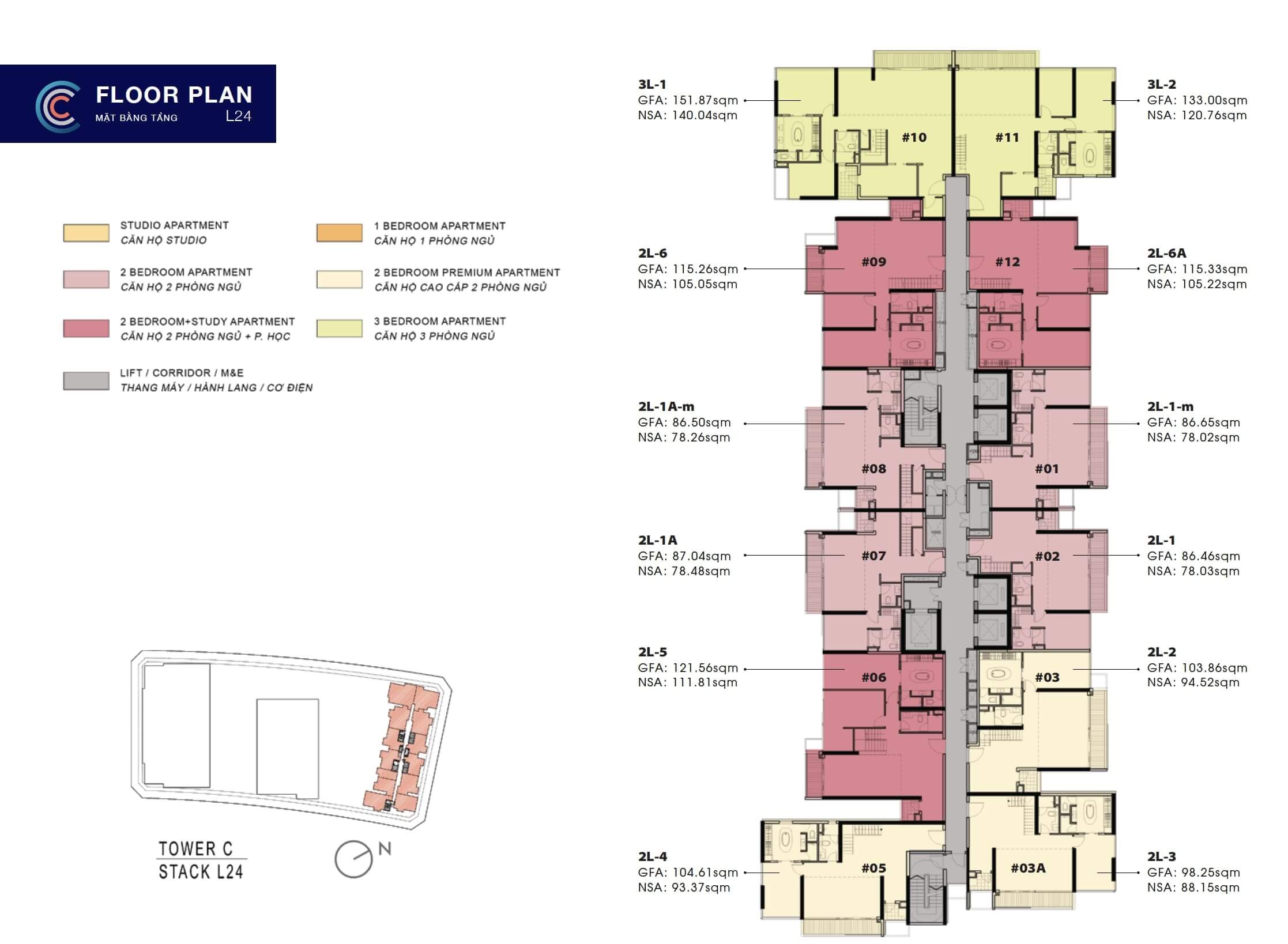 Sơ đồ mặt bằng tòa Crest  Residence căn hộ The Metropole Thủ Thiêm tầng 24