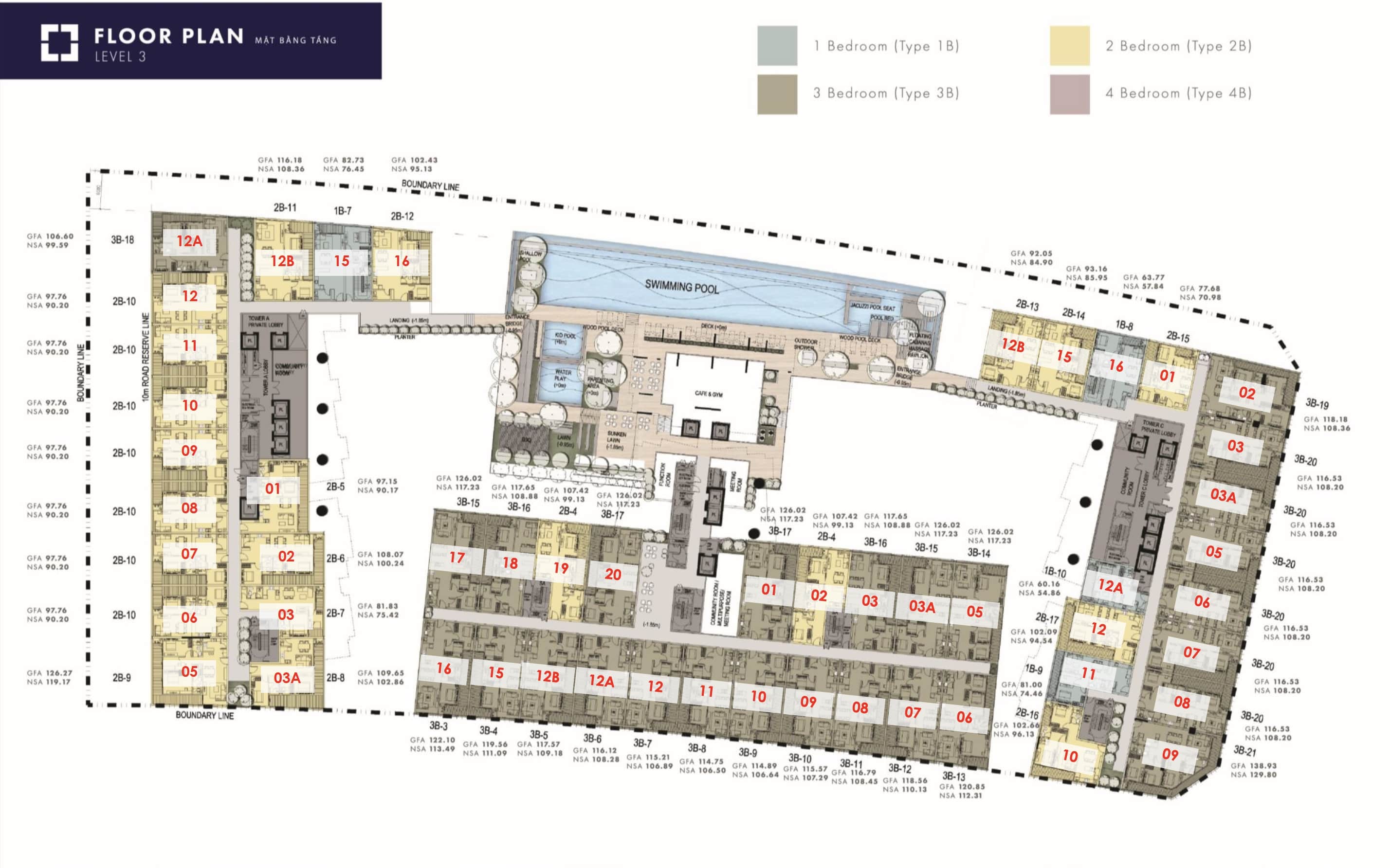 Sơ đồ mặt bằng tòa Galleria căn hộ The Metropole Thủ Thiêm tầng 3