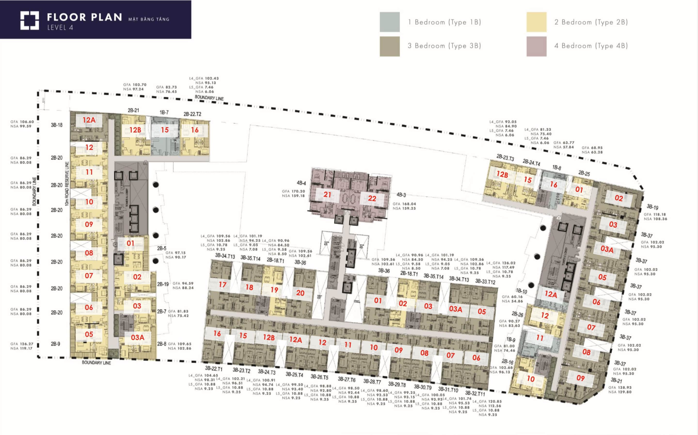 Sơ đồ mặt bằng tòa Galleria căn hộ The Metropole Thủ Thiêm tầng 4