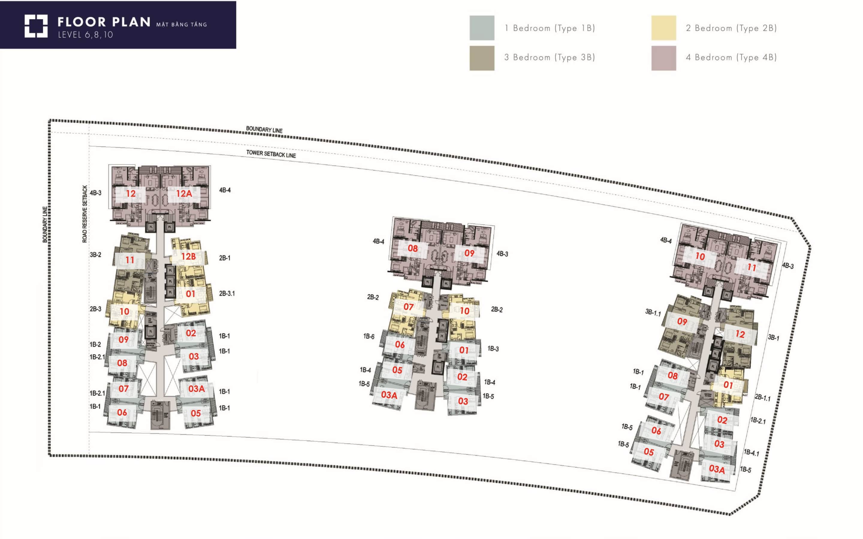 Sơ đồ mặt bằng tòa Galleria căn hộ The Metropole Thủ Thiêm tầng 6 8 10
