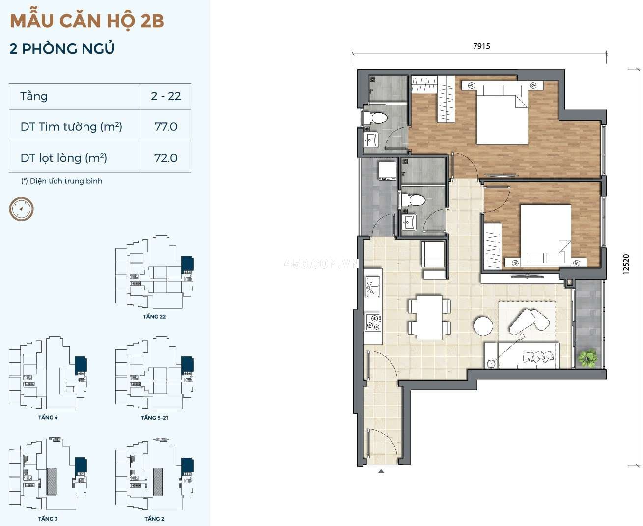 Cho thuê căn hộ Preica 2 phòng ngủ nhà trống